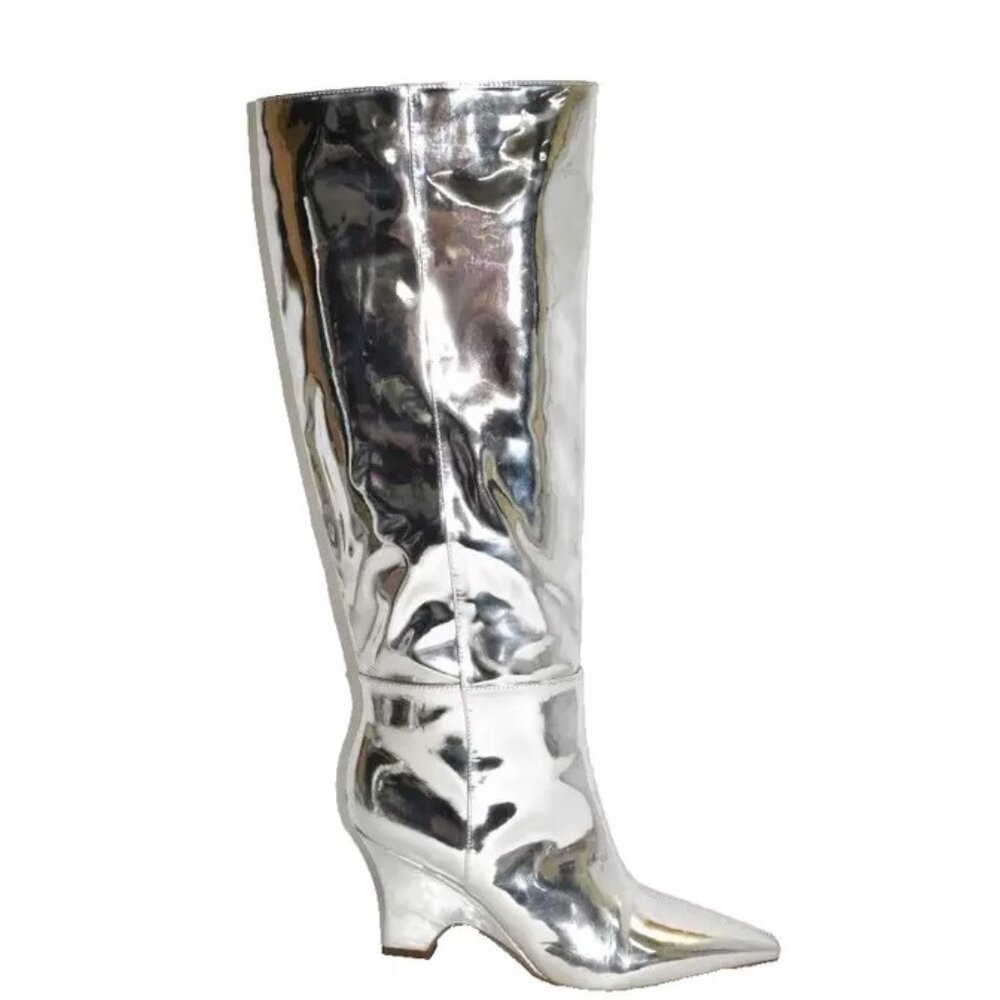 New! Sam Edelman Vance Knee High Boot Silver Suede Size 8.5 DD444 Pointy Toe